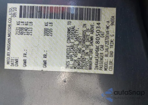 2011 Nissan Maxima 3.5 Sv from USA, damaged, VIN 1N4AA5AP6BC805034